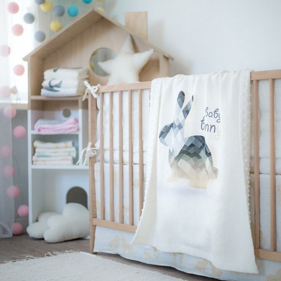 Linen quilt with bunny print - 被子/毛毯 - 棉 