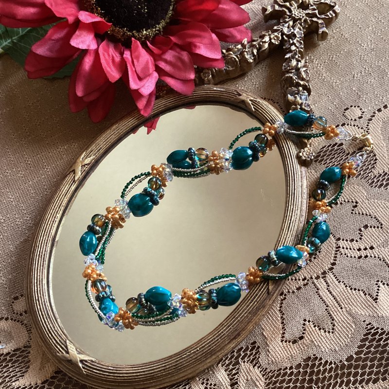 手工制作民族风颈链 - 颈链 - 玻璃 绿色