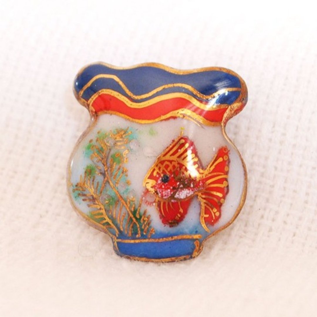 金鱼缸 - 深色系 - 七宝烧胸针 - 徽章/别针 - 其他金属 蓝色