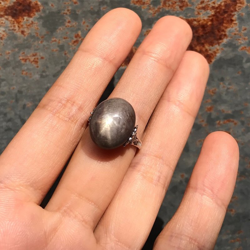 【Lost and find】天然石 925 星光 刚玉 蓝宝石 指环 - 戒指 - 宝石 黑色