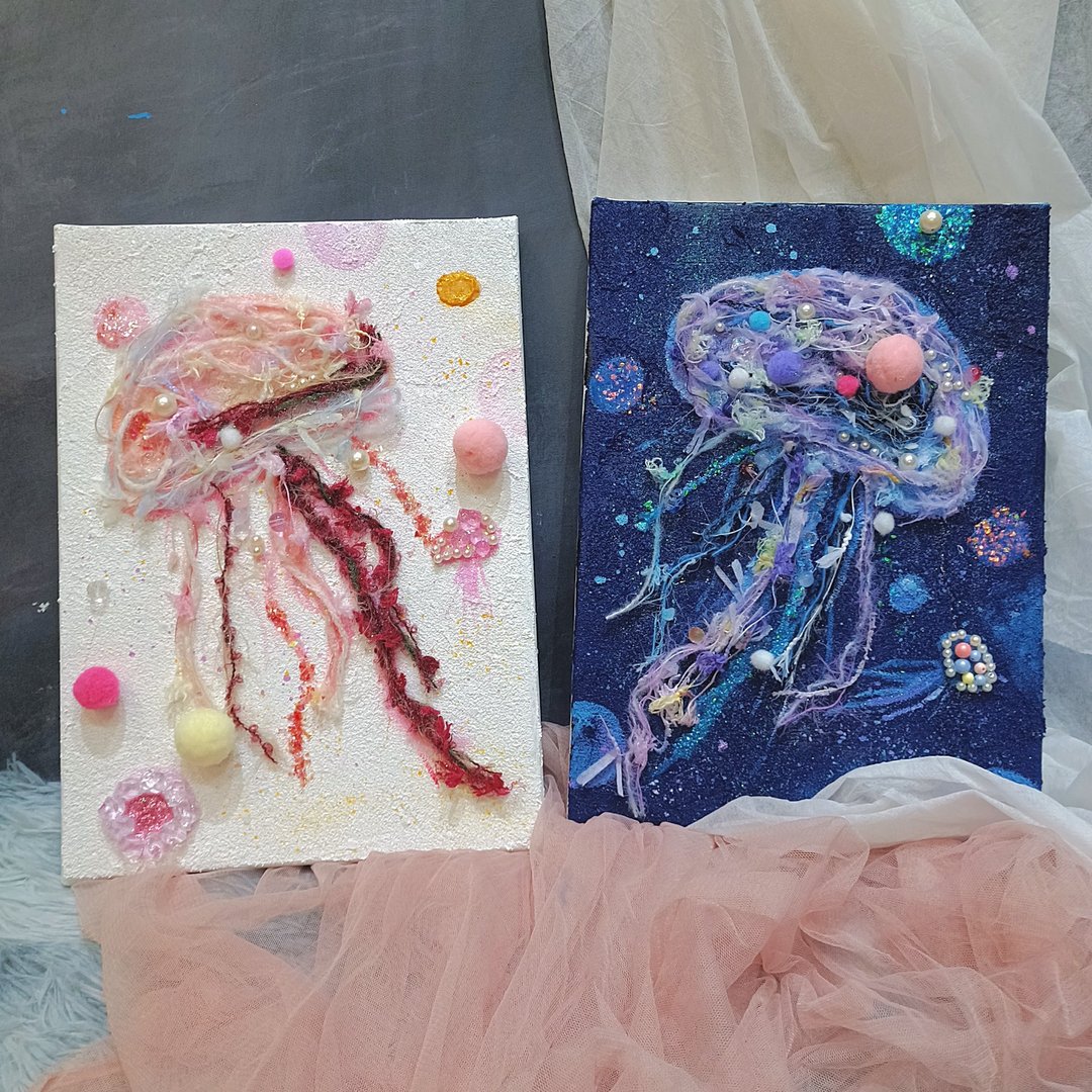 幻彩石英砂手混线水母画 企业包办 企业合作 团课 - 插画/绘画/写字 - 棉 