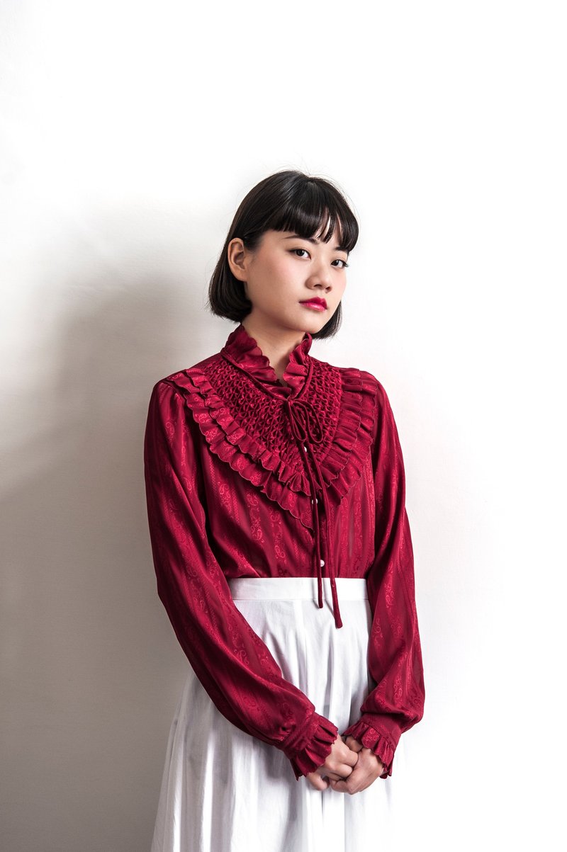 Vintage 赤红古着长袖衬衫 - 女装衬衫 - 聚酯纤维 红色