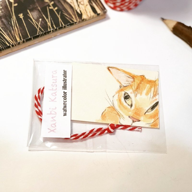 Ugly cat 丑猫水彩手绘原稿手工书签/礼物卡/吊卡 (挤边边） - 书签 - 纸 