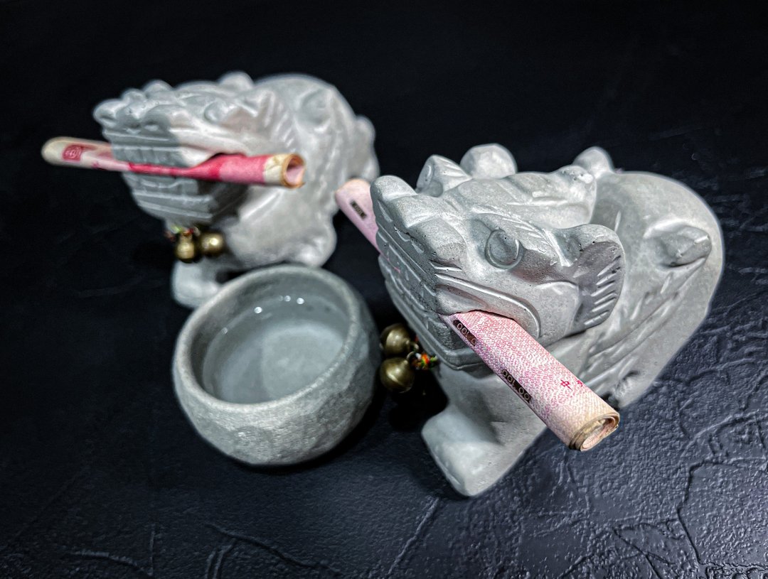 貔貅组 象征招财的吉祥物 - 摆饰 - 水泥 灰色