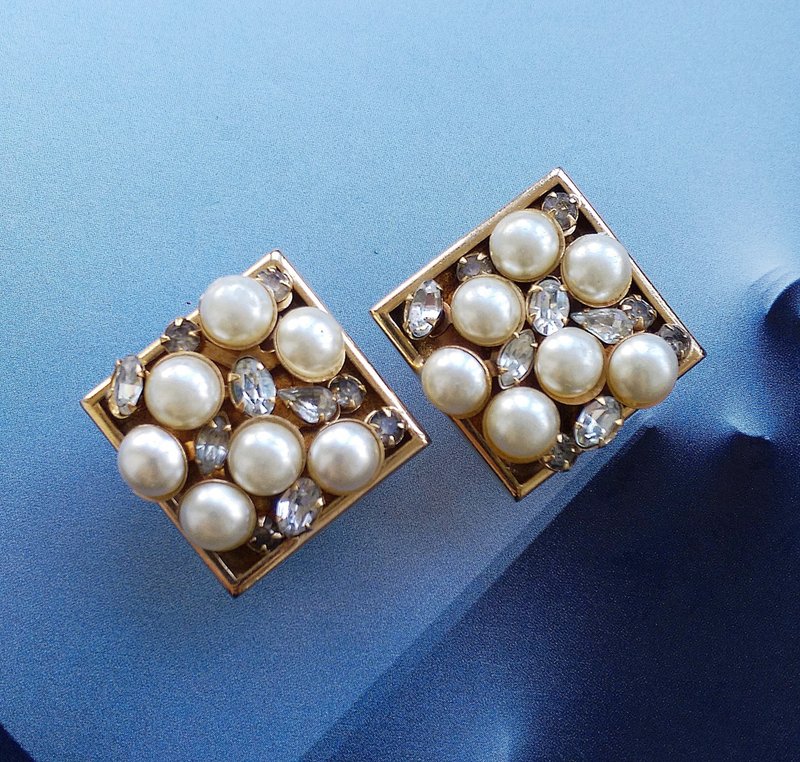 Vintage Jewelry 西洋古董饰品 个性 方寸珠钻 夹式耳环 - 耳环/耳夹 - 其他金属 银色