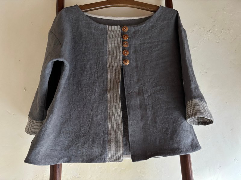 亚麻短上衣 - 女装休闲/机能外套 - 棉．麻 灰色