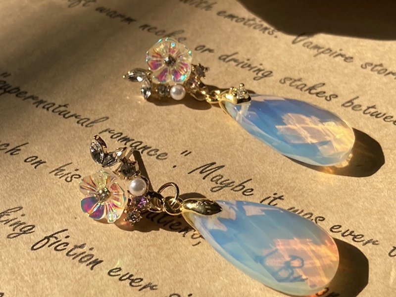 【欧若拉与第一道曙光。耳针】蛋白石、耳环|单品保证 - 耳环/耳夹 - 其他材质 白色