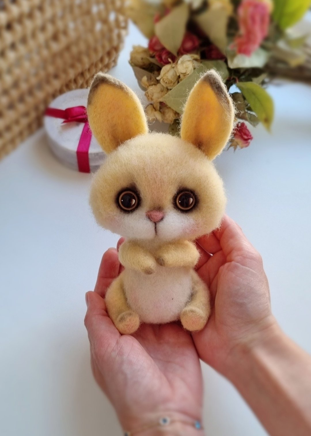 Newborn Felted Animal Toy Photo Props, Bunny art doll - 玩偶/公仔 - 羊毛 橘色