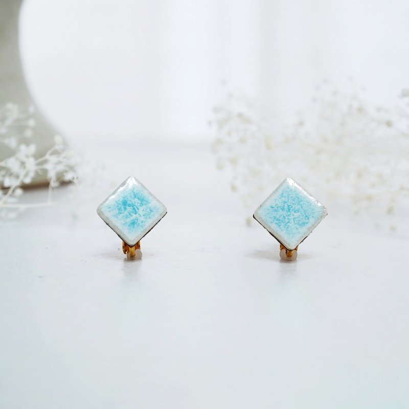 T267 美浓烧瓷砖耳饰 可改夹式 真皮背面处理 - 耳环/耳夹 - 陶 蓝色