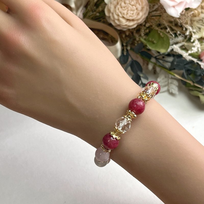 养颜桃花 蔷薇辉石 粉晶 月光石 白水晶 天然水晶手链 - 手链/手环 - 水晶 