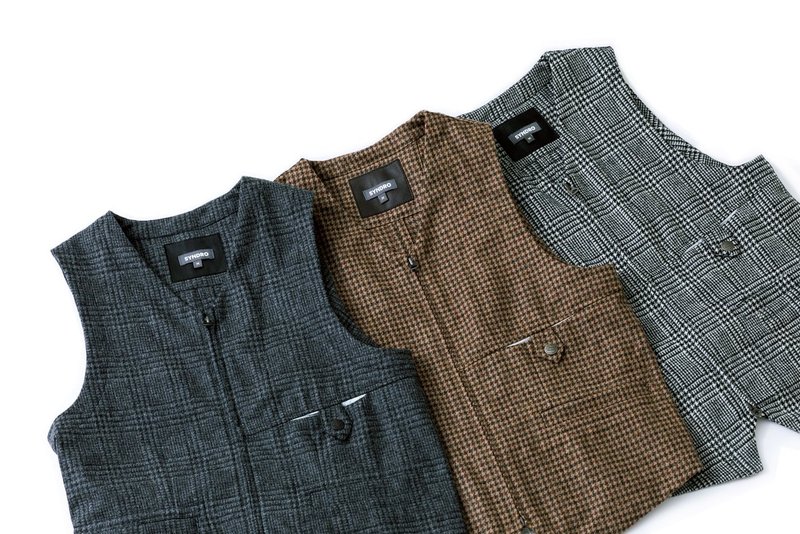 "BREATH HOLDER" ZIPPER GILET -  TWEED - 男装背心 - 羊毛 咖啡色
