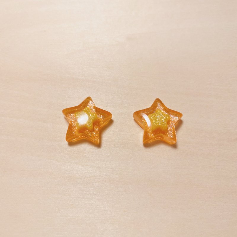 复古橘糖果星星耳环 - 耳环/耳夹 - 树脂 橘色