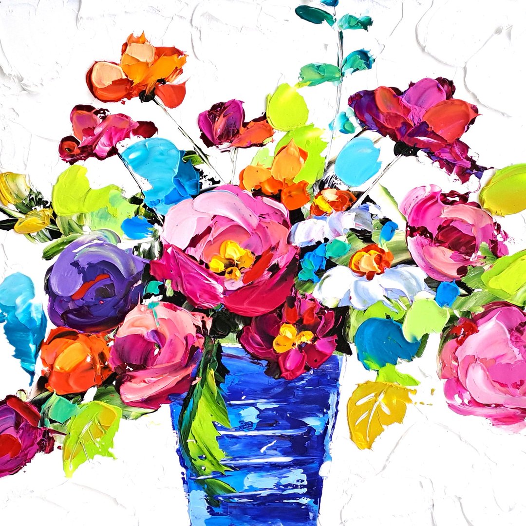 Peony Painting Daisy Oil Paintings Floral Original Art Flowers Impasto Painting - 海报/装饰画/版画 - 其他材质 多色