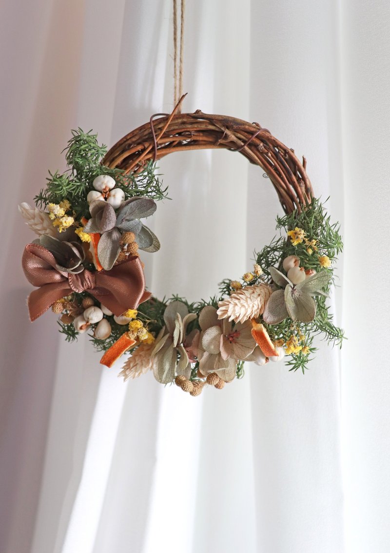 - 半月森林系小花圈 - 半月型 干燥花圈 居家装饰 婚礼小物 - 干燥花/捧花 - 植物．花 咖啡色
