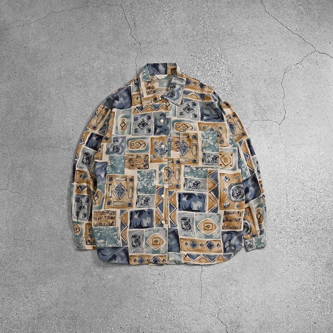 古着雪纺衬衫 / 复古衬衫、古着衬衫、复古穿搭、尾牙春酒、港风 - 女装上衣 - 其他材质 蓝色