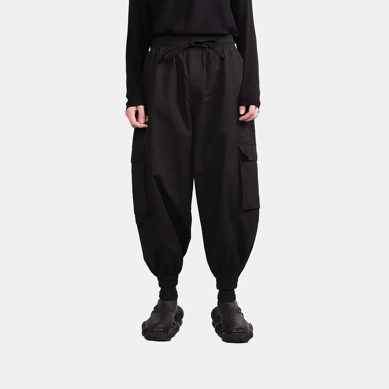 双口袋缩口气球裤 V3 - 男士长裤 - 棉．麻 黑色