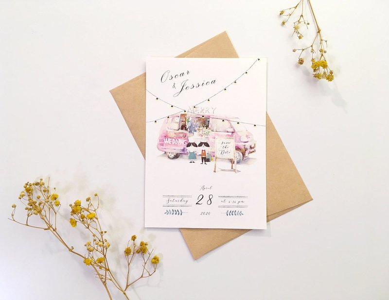 一起旅行到世界末日插画喜帖/邀请卡-粉色简约款 公版/定制 - 喜帖 - 纸 粉红色