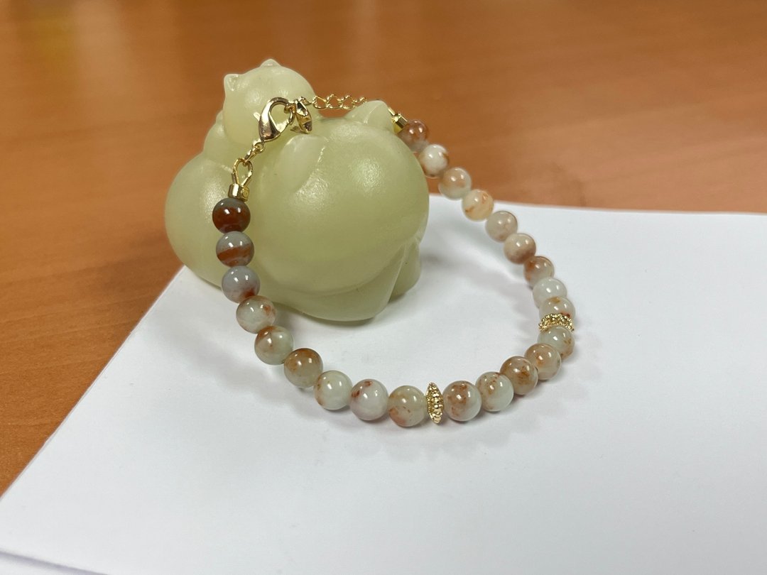 天然缅甸玉 撒红翡牛奶底翡翠珠设计设计手串手链 - 手链/手环 - 宝石 绿色