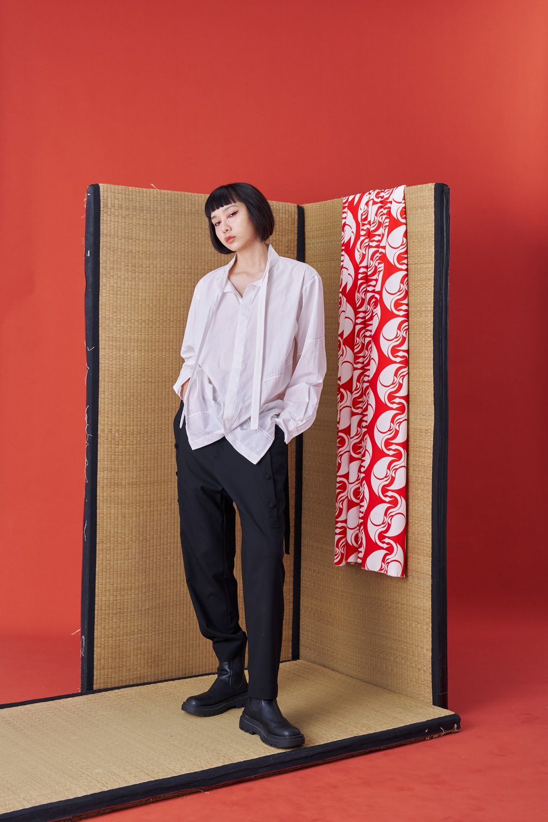 长袖衬衫/解构衣领/绑带/24AW-INF - 男装衬衫 - 聚酯纤维 白色