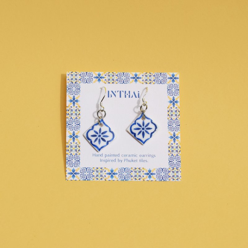 普吉岛瓷砖 02 普吉岛瓷砖陶瓷耳环 - 耳环/耳夹 - 陶 蓝色