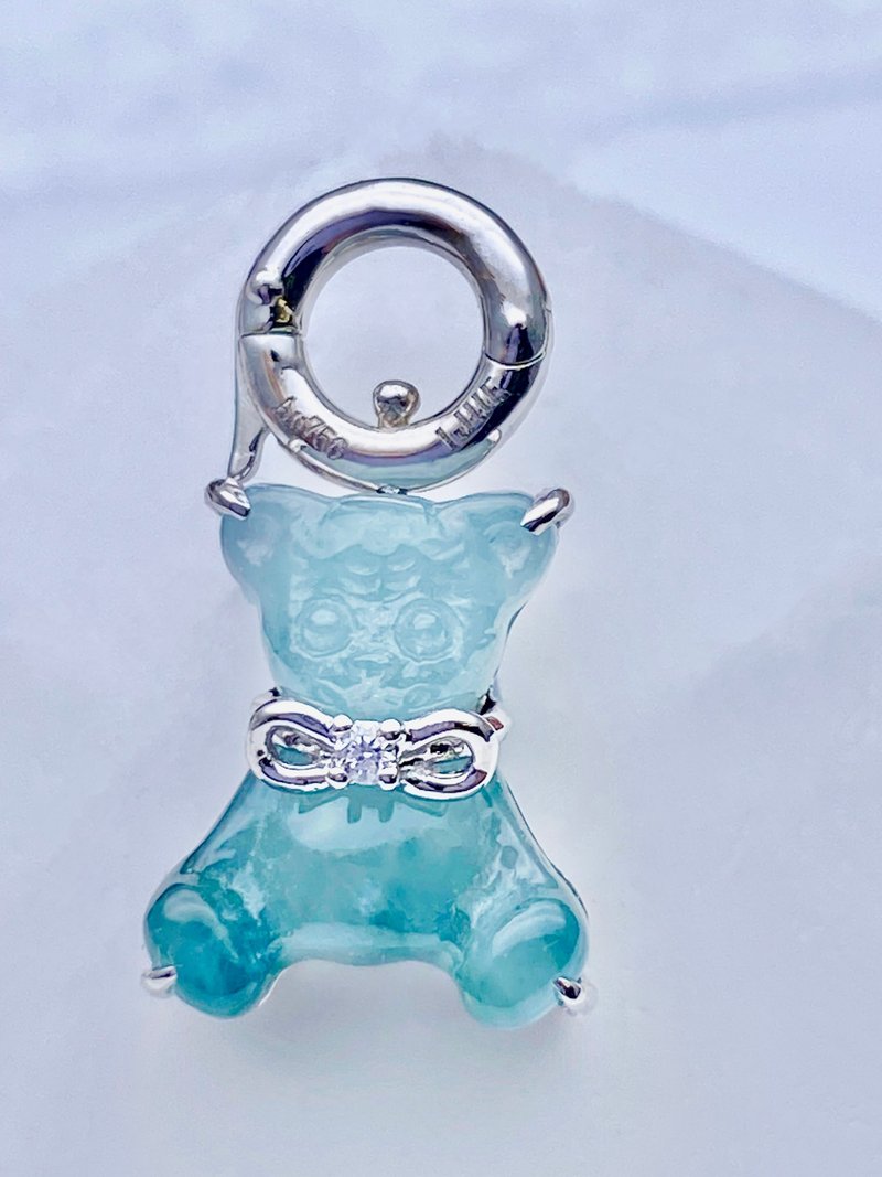 期间限定 - 18K白金加钻石配绿冰翡翠小熊吊饰 - 吊饰 - 宝石 