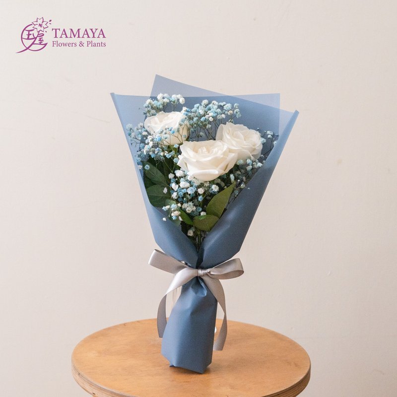 雾白x群青 3朵玫瑰花束 - 植栽/盆栽 - 植物．花 蓝色