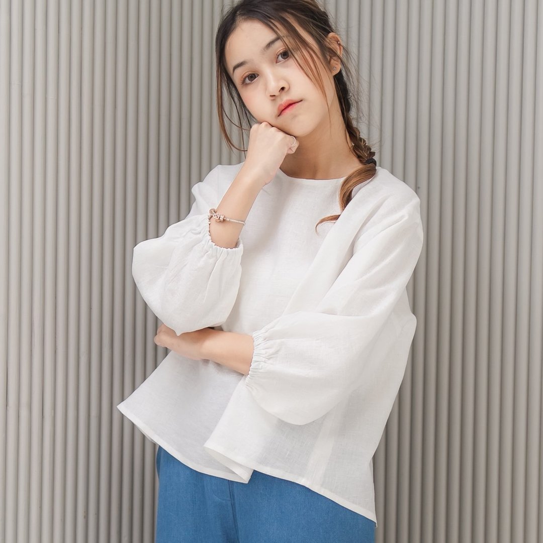 四分袖亚麻衬衫 舒适着感 - 白色 - 女装上衣 - 亚麻 白色