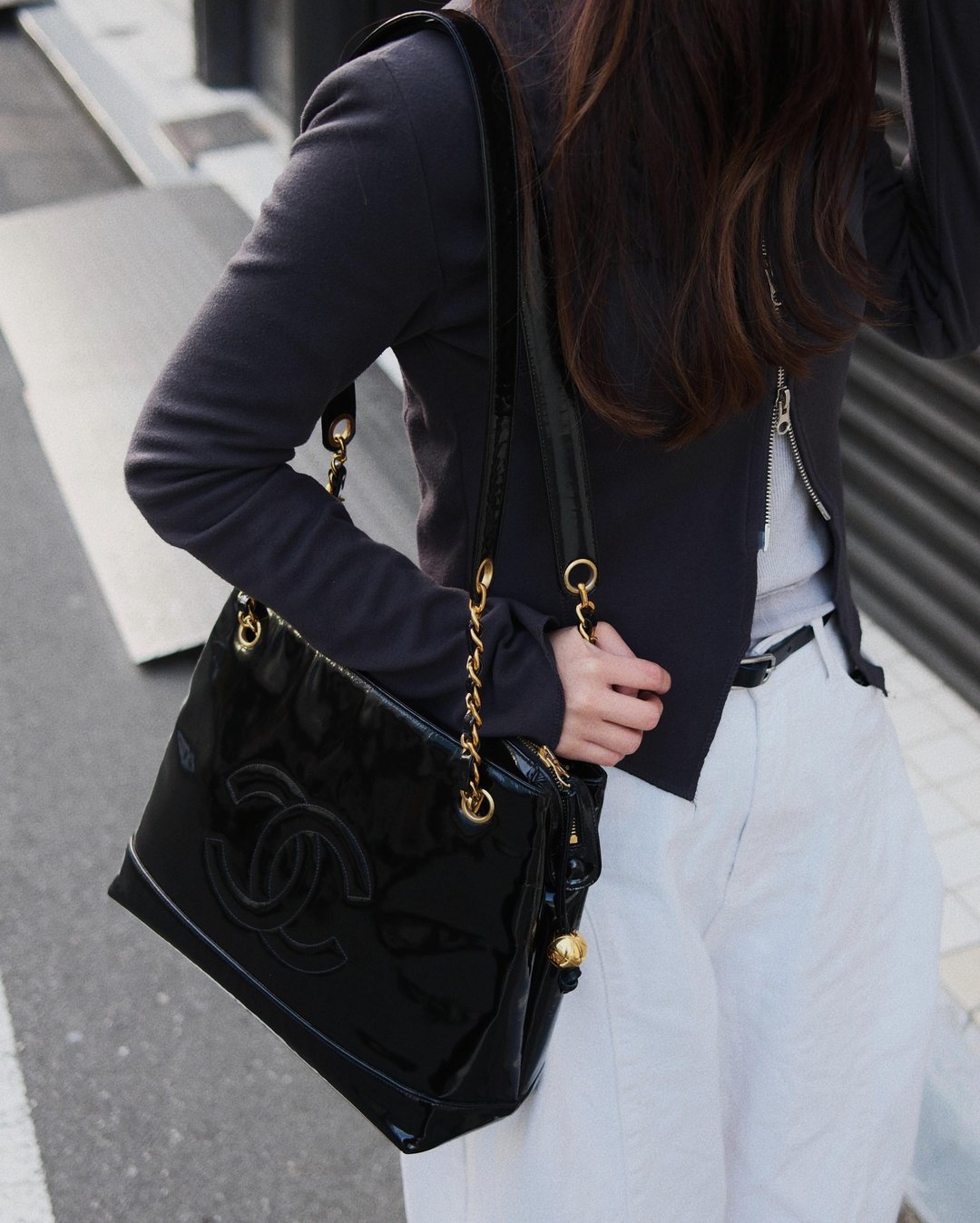 中古包 CHANEL 香奈儿 黑色漆皮链条肩背包 - 手提包/手提袋 - 真皮 黑色