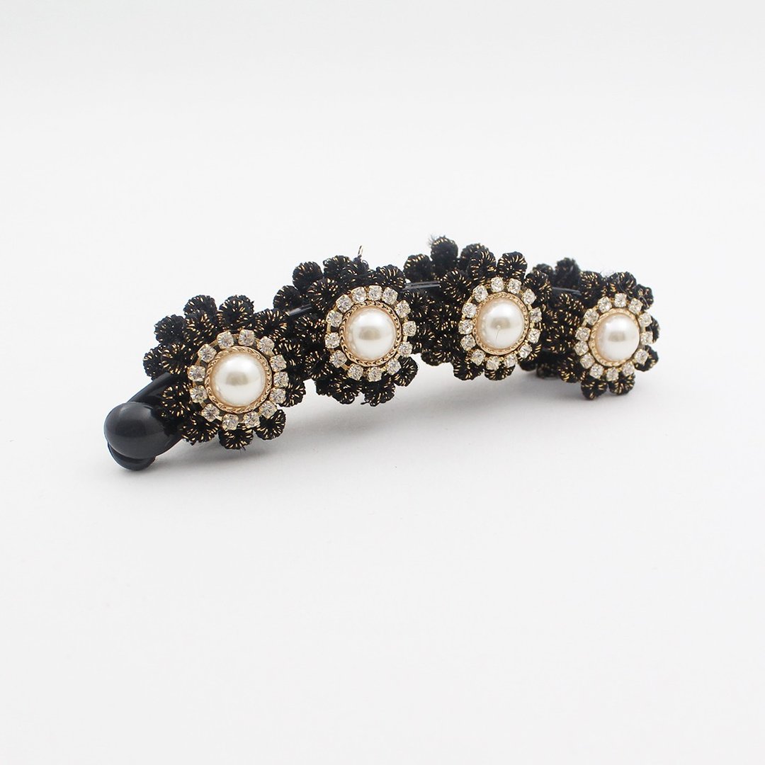 Crystal black Lace Petal Banana Clip - 发饰 - 其他材质 黑色
