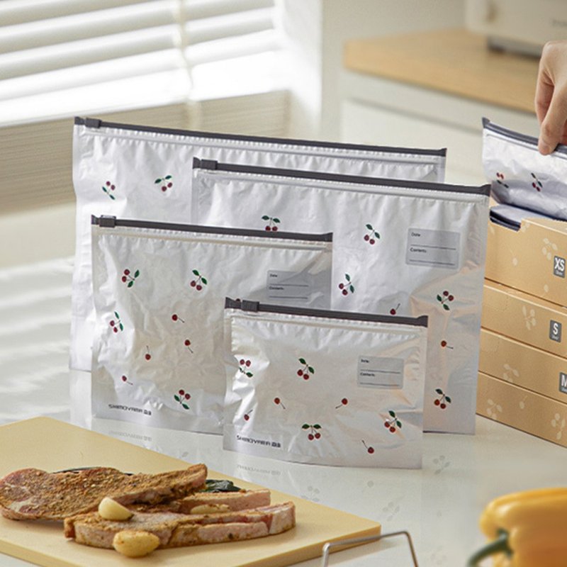 日本霜山 印花风可重复使用铝钛箔保鲜密封袋-XS (20入/盒)x3 - 便当盒/饭盒 - 塑料 白色