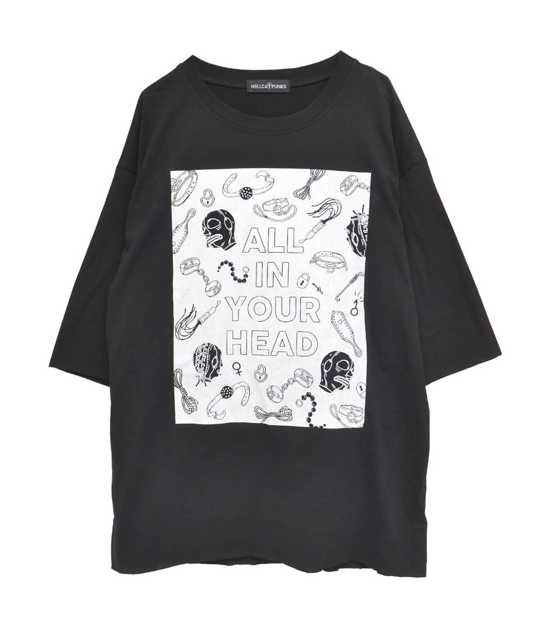 ALL IN YOUR HEAD 大尺寸 T 恤/黑/白/F 尺寸/hellcatpunks/hcp-t-0137 - 女装 T 恤 - 棉 黑色