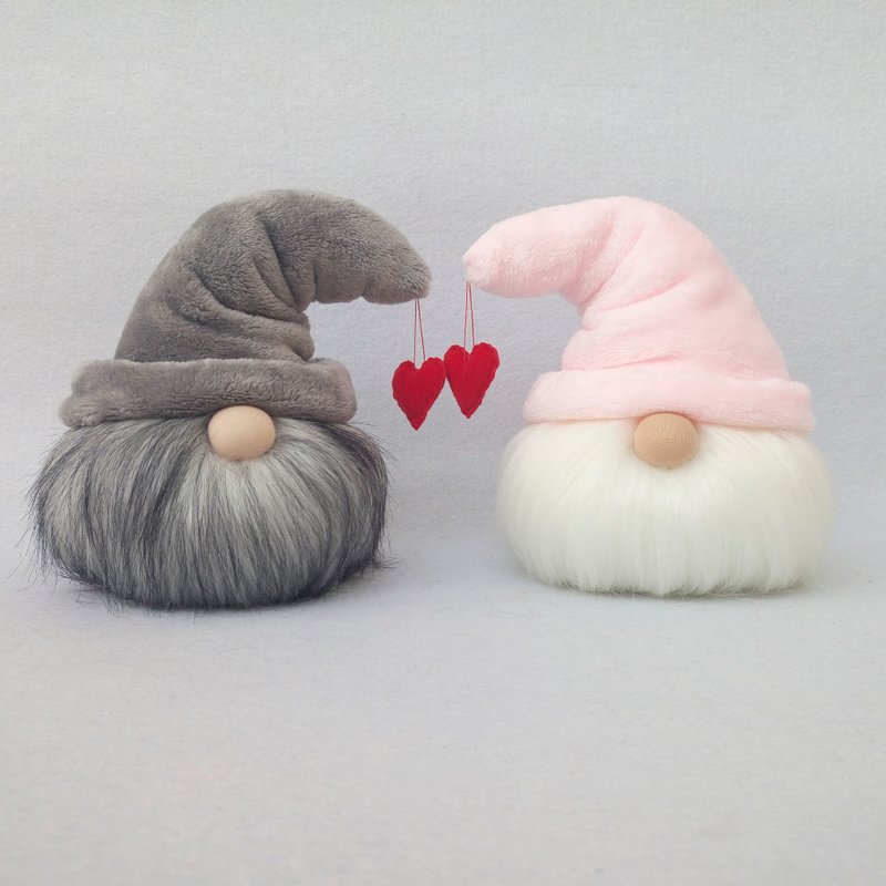 Valentine Gnome Dolls with Heart, Love Gnome Family, Small Pink Plush Gnomes - 玩偶/公仔 - 其他材质 白色