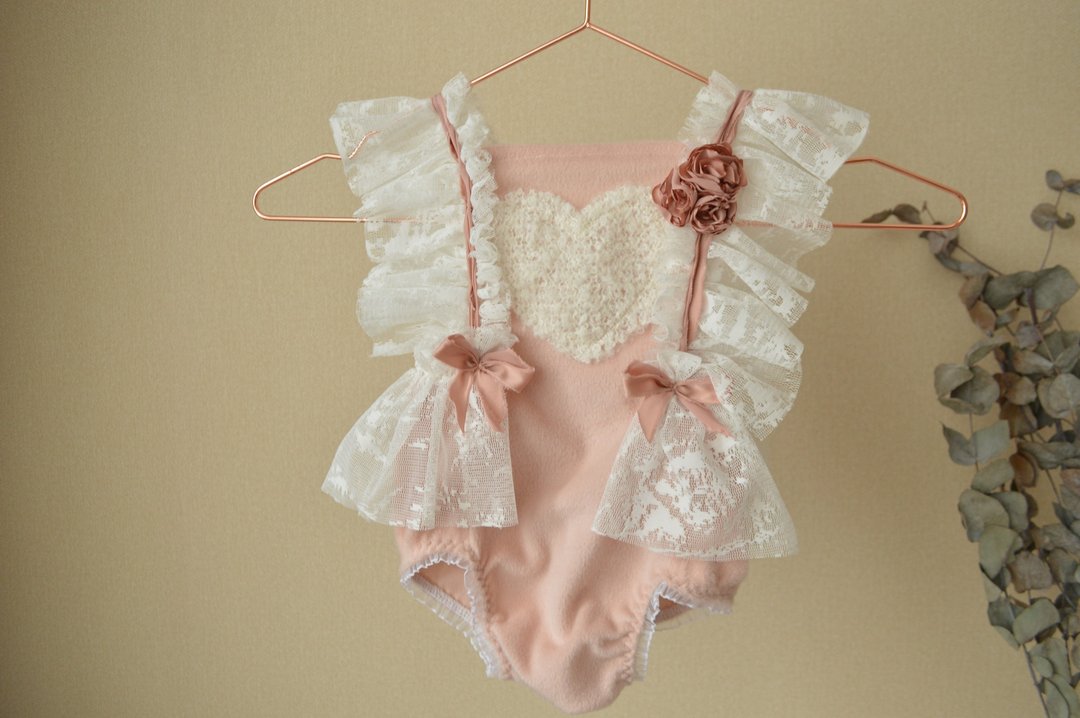 Sitter girl 6-12 month pink and white lace romper photo prop - 童装礼服/连衣裙 - 其他材质 粉红色
