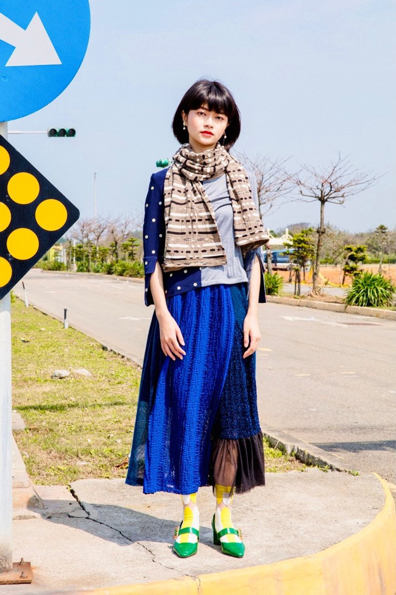 moi non plus 岩层条纹棉毛混纺围巾 - 日本面料 - 围巾/披肩 - 羊毛 卡其色