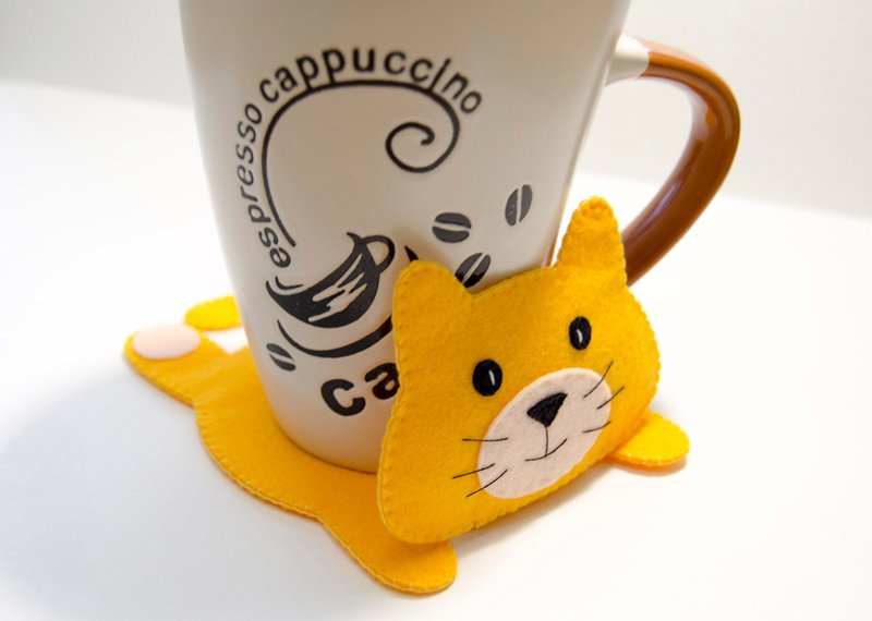 猫杯盘车 - 杯垫 - 环保材料 橘色