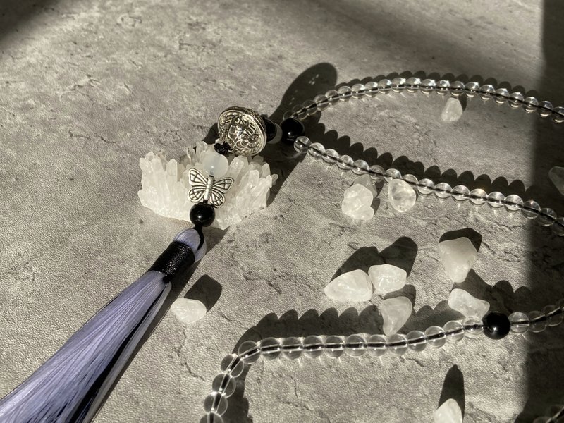 【阴与阳。108颗念珠】黑玛瑙、白水晶|铃铛、手串、可当项链| - 手链/手环 - 其他材质 