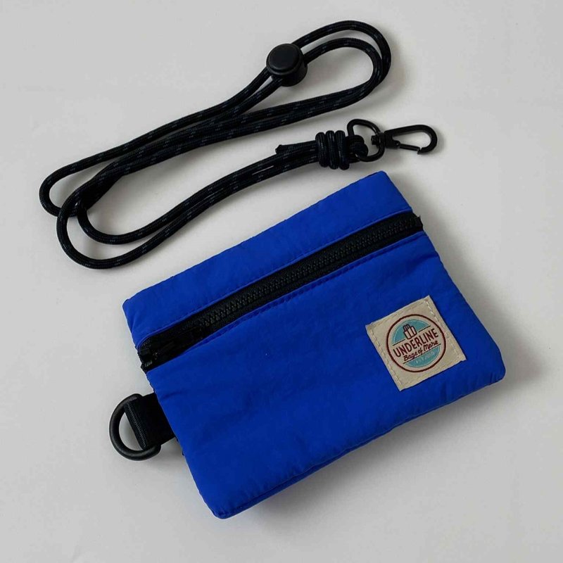 橘色尼龙翻盖口袋挂绳 / 钱包 / 零钱包 - 零钱包 - 棉．麻 蓝色