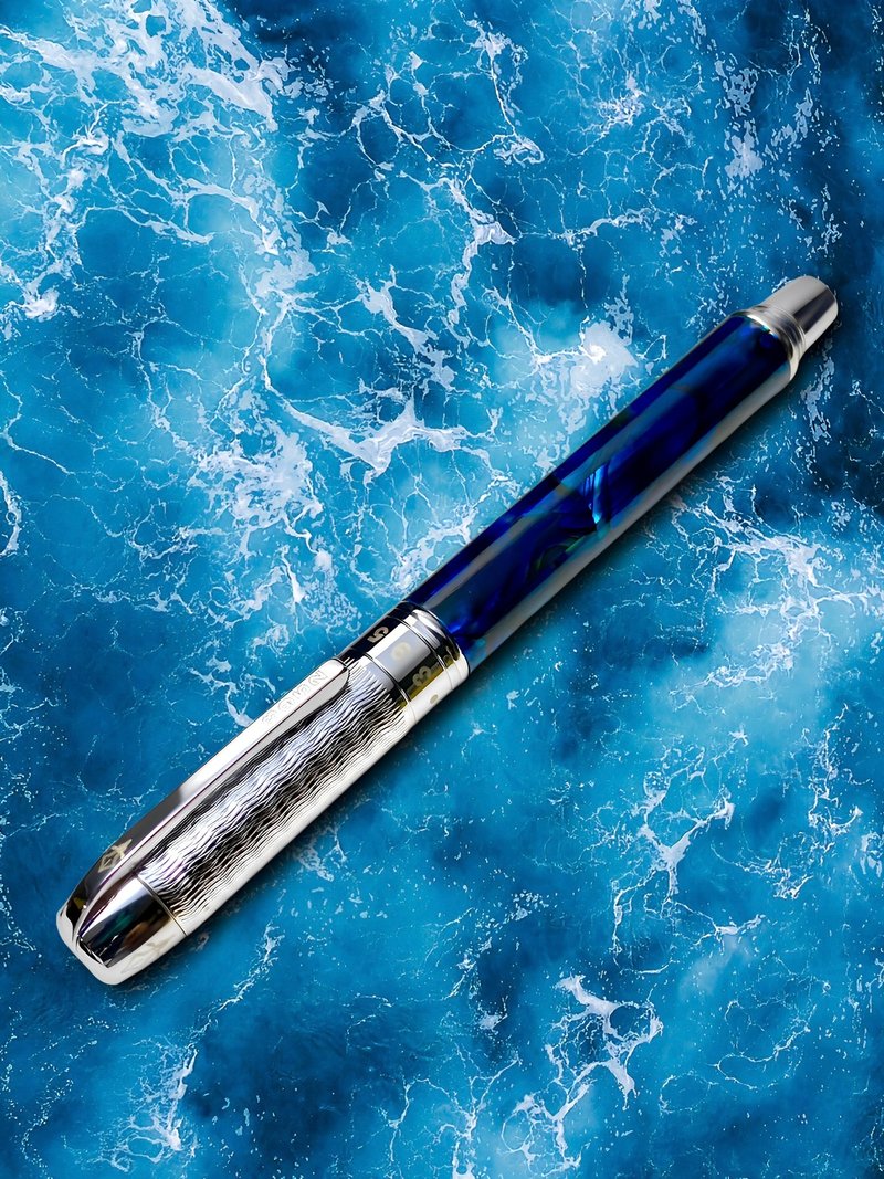 3952老山羊-天然漆笔 CEO 海洋之心 白钢刀尖(横刀)钢笔 - 钢笔 - 其他材质 