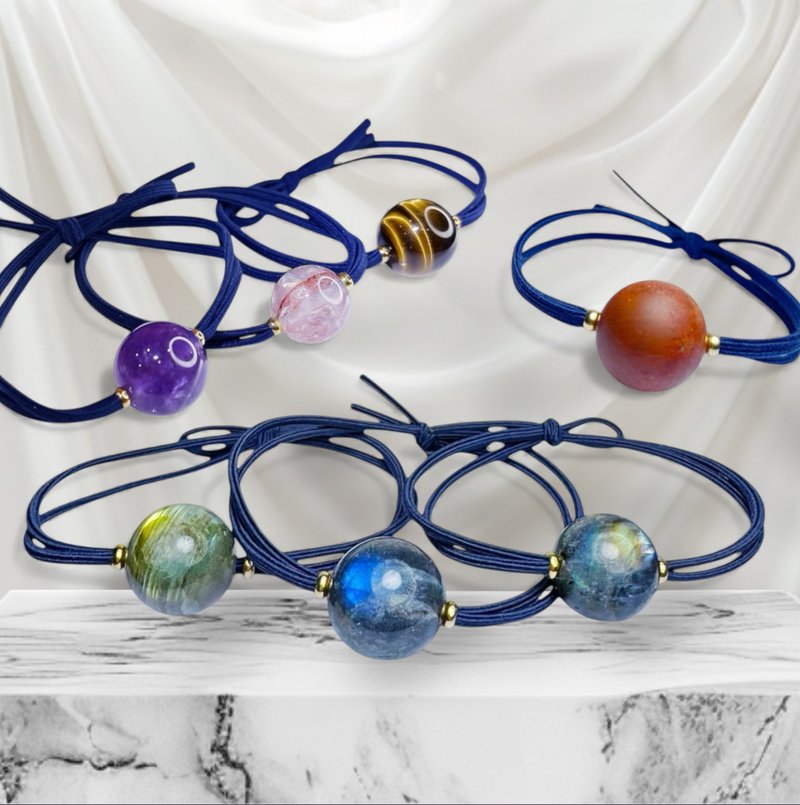 二送1 天然水晶发圈 发束 手绳 虎眼石 蓝月光石 紫水晶 阿赛白水 - 发饰 - 水晶 多色