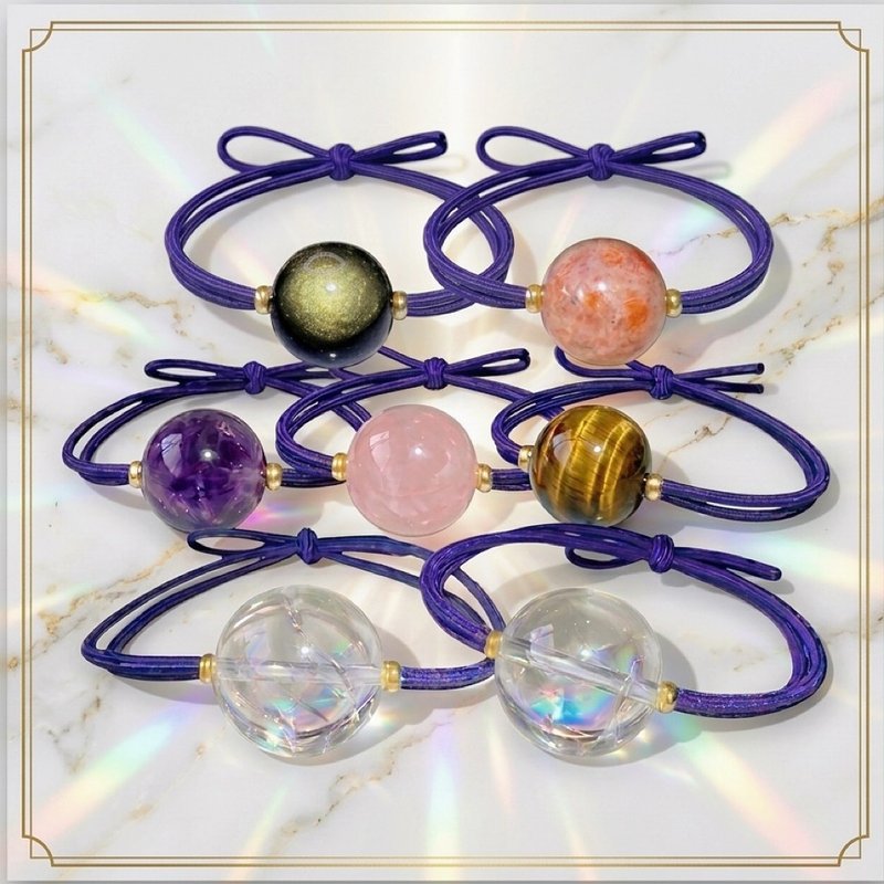 天然真水晶发圈 发束 手绳 虎眼石 蓝月光石 紫水晶 阿赛 白水晶 - 发饰 - 水晶 多色