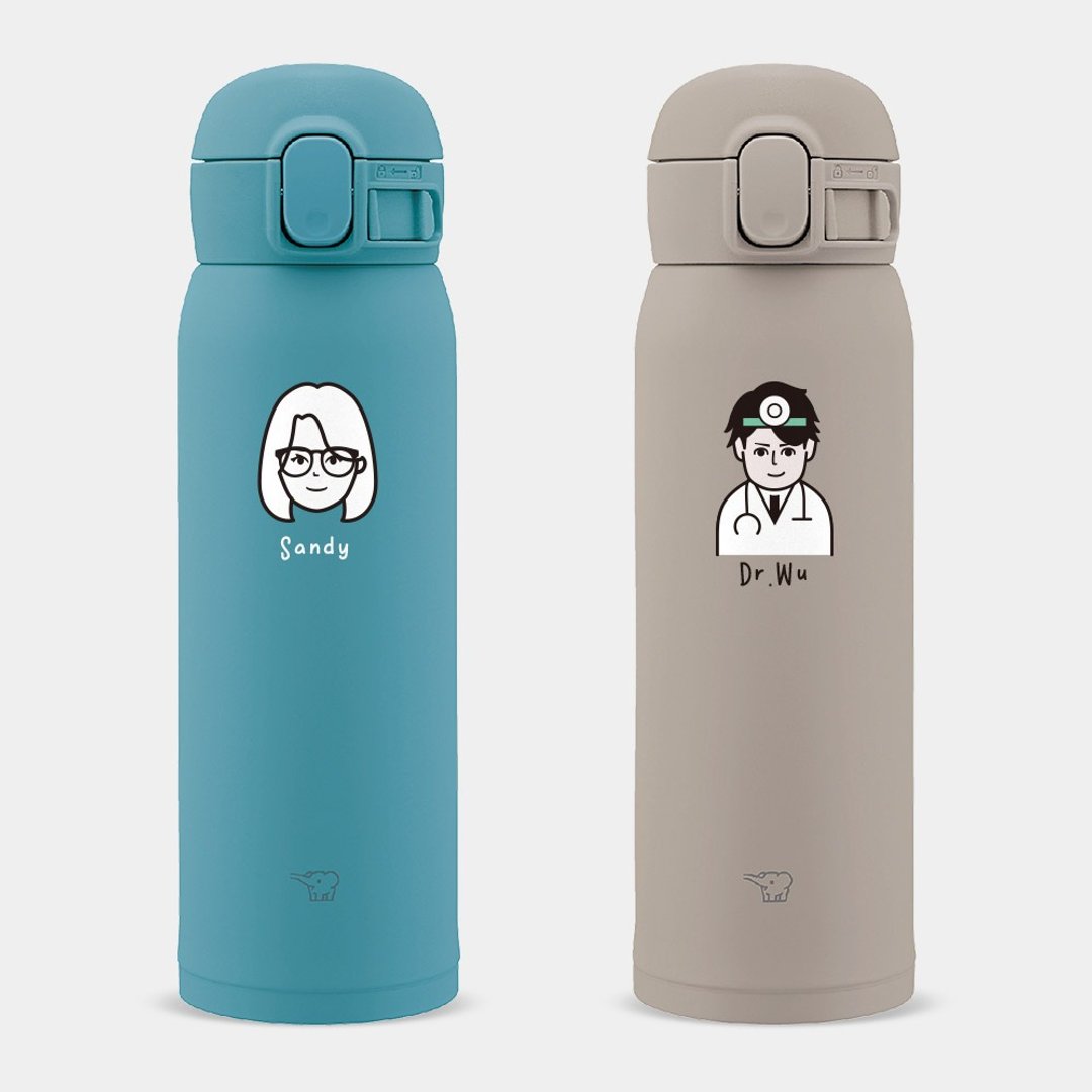 【定制化礼物】毕业礼 Q版头像 象印弹盖不锈钢 保温瓶 PU041 - 保温瓶/保温杯 - 不锈钢 卡其色