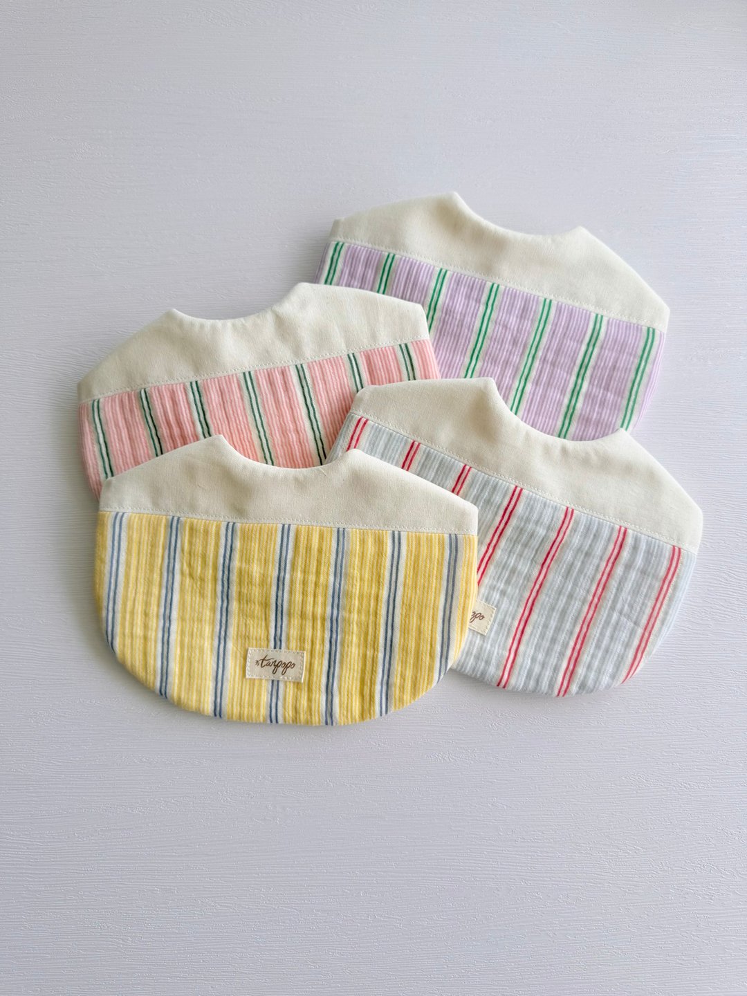 Tanpopo 手作宝宝小物 | 撞色直纹拼接系列围兜 - 围嘴/口水巾 - 棉 黄色
