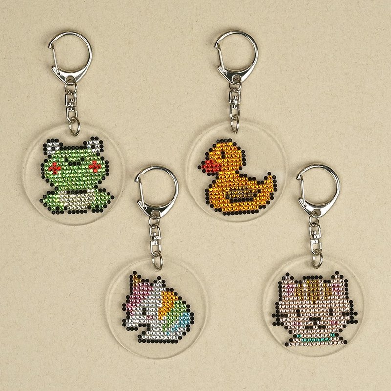 Rhinestone Craft青蛙/鸭仔/独角兽/猫仔水钻匙扣 - 钥匙链/钥匙包 - 其他材质 绿色