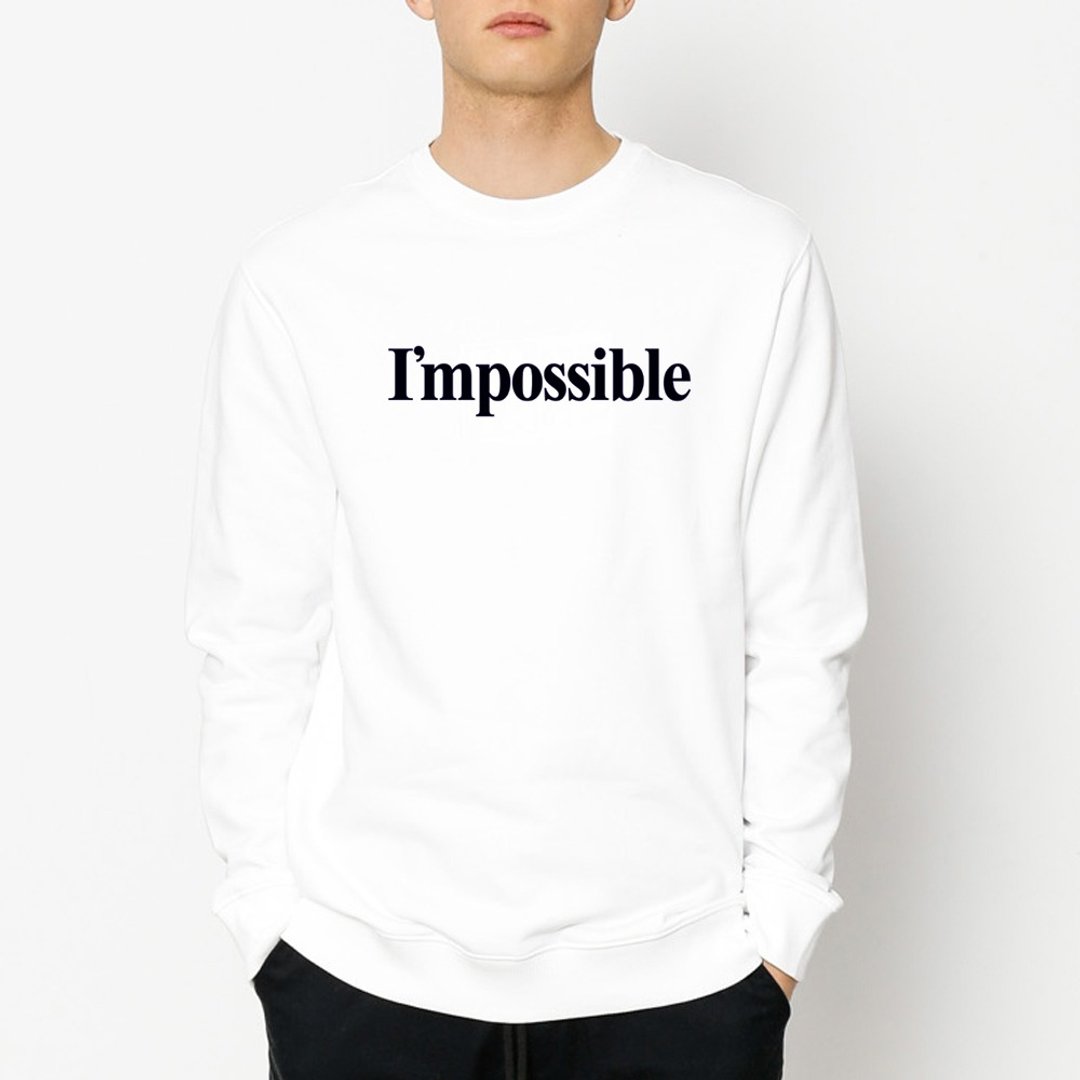 Impossible 中性 大学T 刷毛 白色 秋冬礼物圣诞文字保暖文青设计 - 男装上衣/T 恤 - 棉 白色