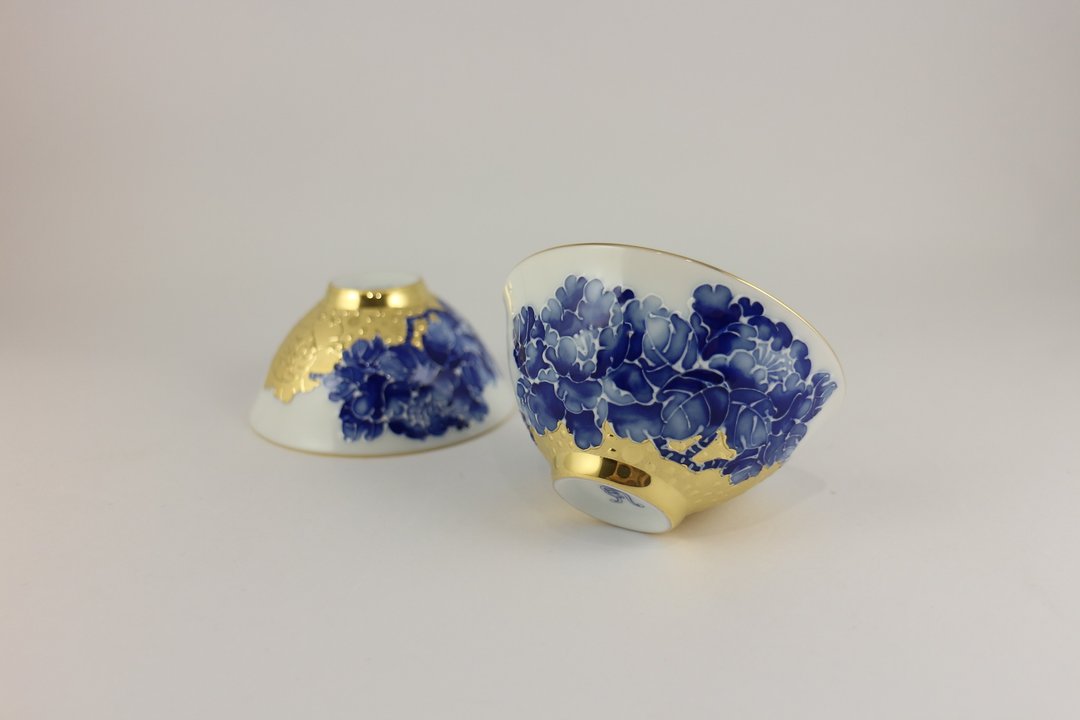 纯手绘茶杯-局部鎏金牡丹对杯(大饮杯)-青花 - 茶具/茶杯 - 瓷 蓝色