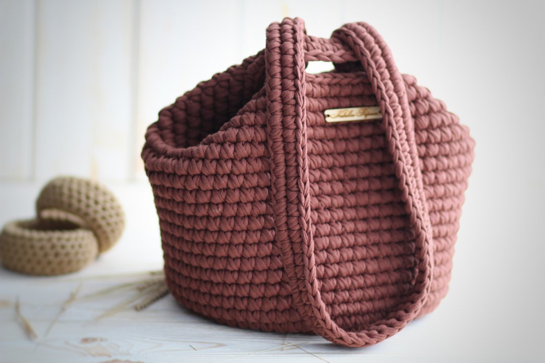 Tote bucket bag japanese knot Tote bag transformer women Scandinavian style - 手提包/手提袋 - 棉．麻 咖啡色