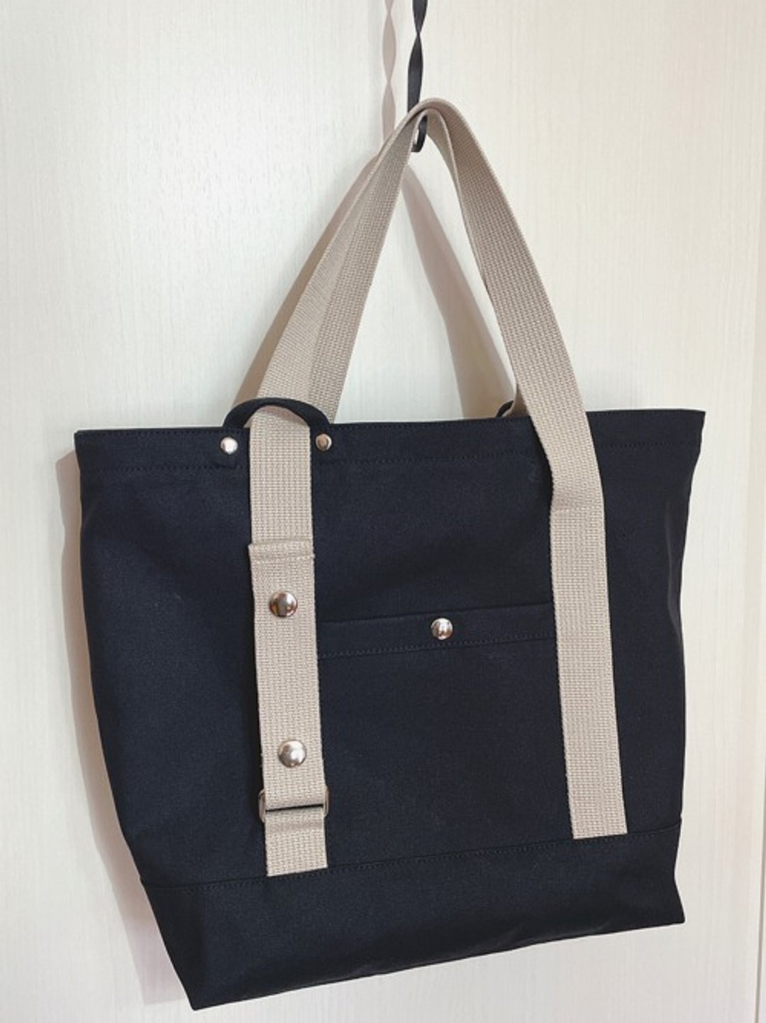 Kurashiki Canvas Adjustable Handle 3-Way Tote Bag A4 Storage 2-Way Lightweight Monotone Black - 手提包/手提袋 - 棉 