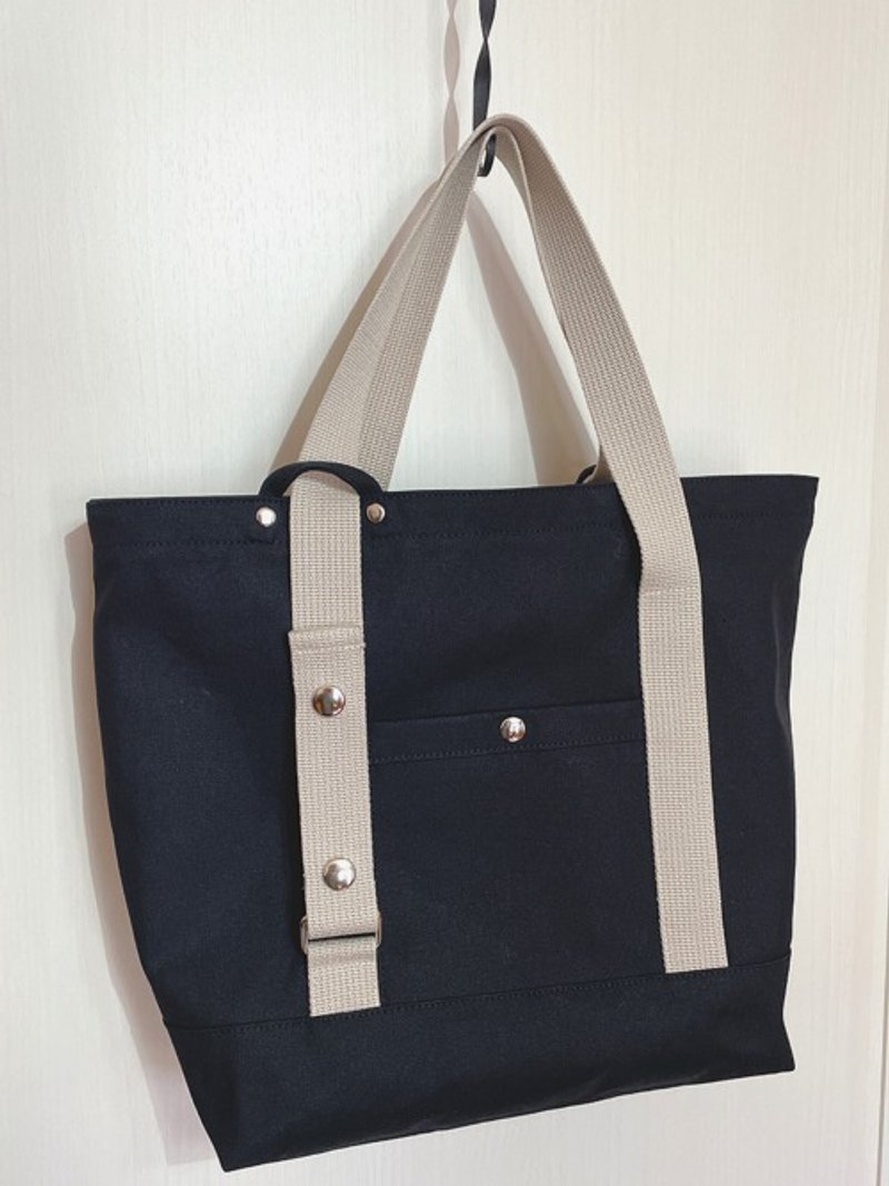 Kurashiki Canvas Adjustable Handle 3-Way Tote Bag A4 Storage 2-Way Lightweight Monotone Black - 手提包/手提袋 - 棉．麻 