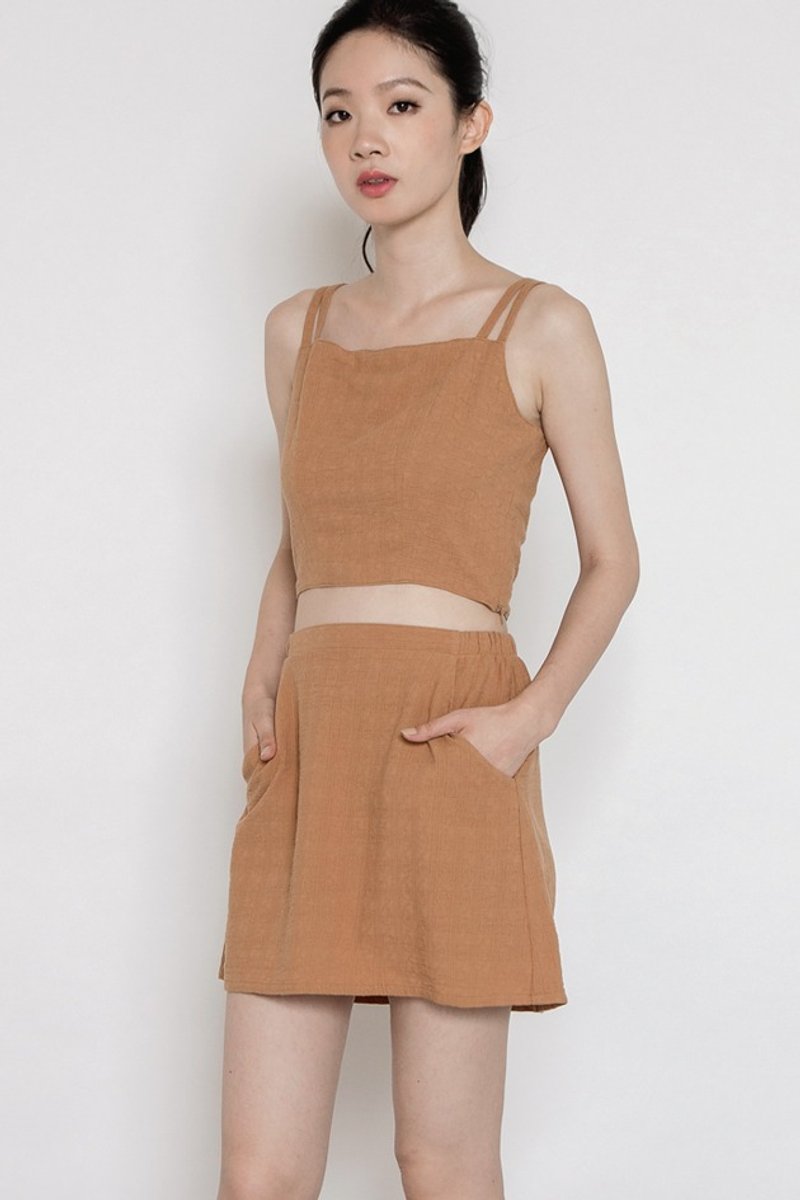 自在真我短版上衣 ( Free The Soul Crop Top ) - 黄棕 - 女装上衣 - 棉．麻 