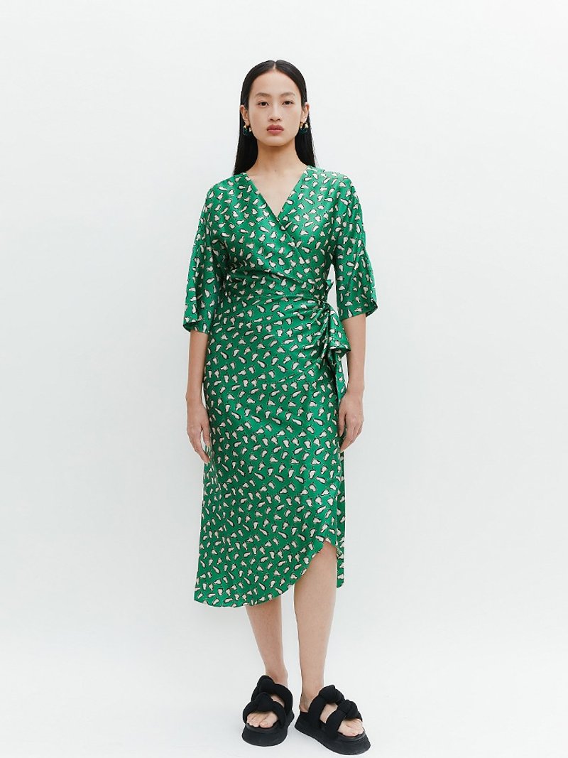 【印花】新中式复古中国风 裹身连衣裙 - 洋装/连衣裙 - 丝．绢 绿色